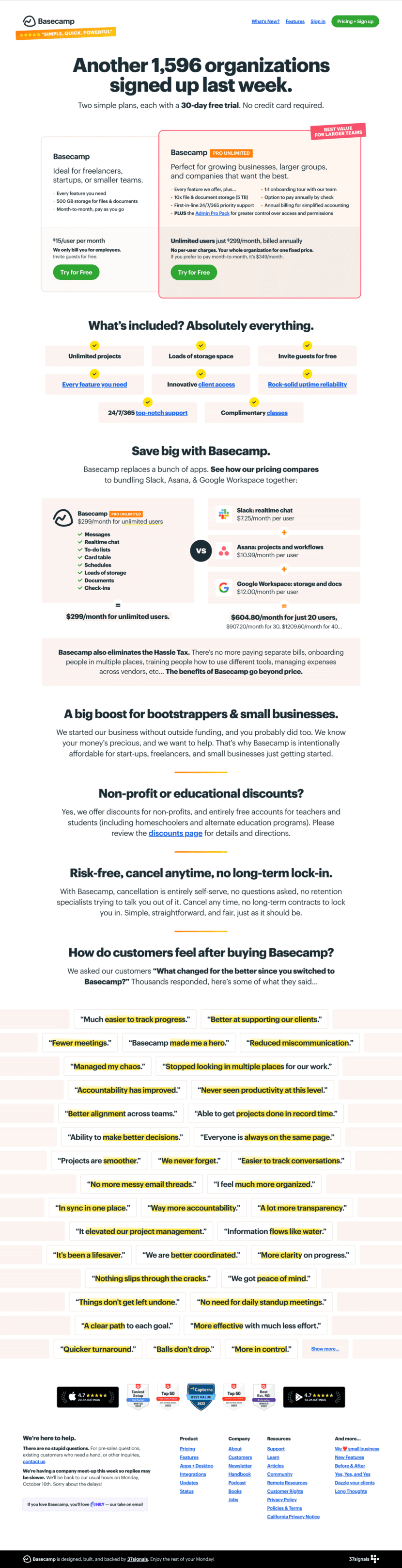 basecamp pricing page