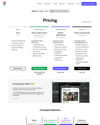 figma pricing page