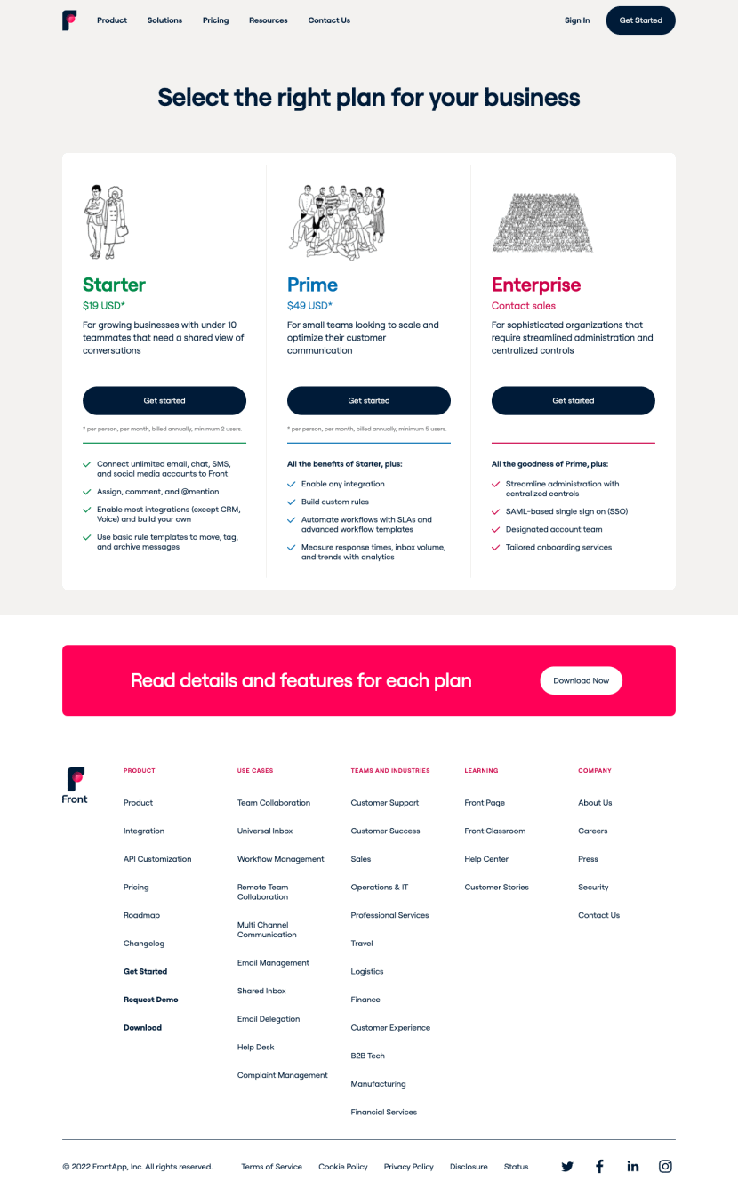 front-pricing-page