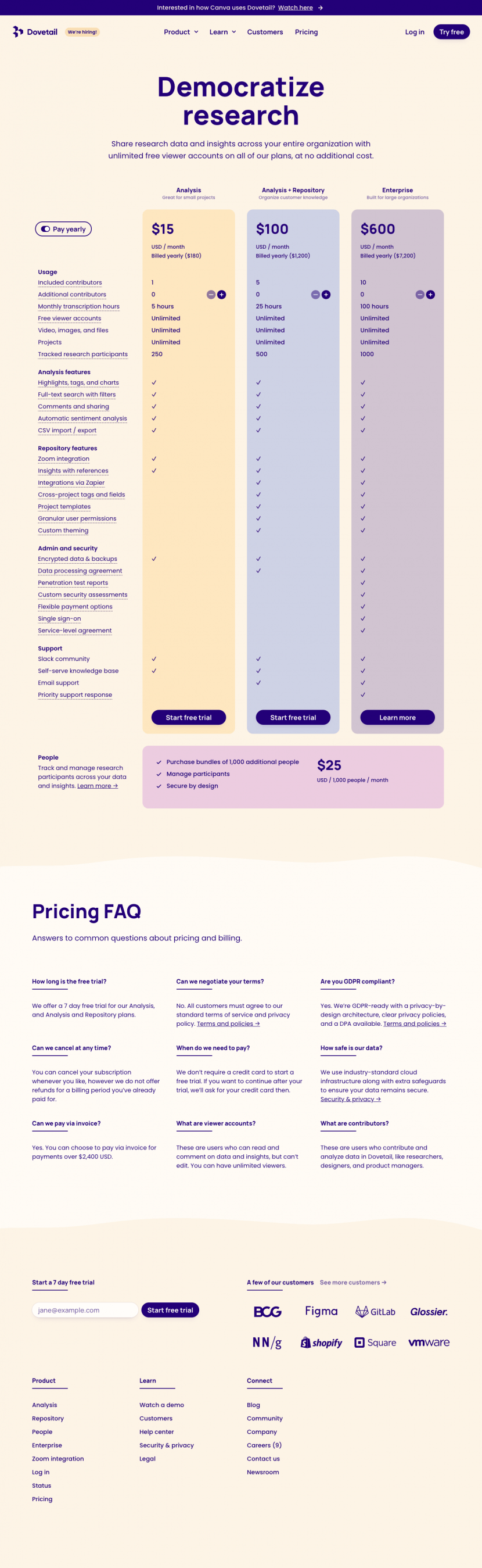 dovetail-pricing-page