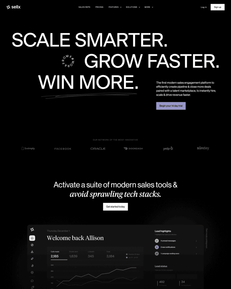 Saas landing page examples using sellx grotesk font saas landing page
