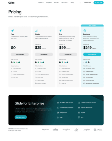 glide pricing page