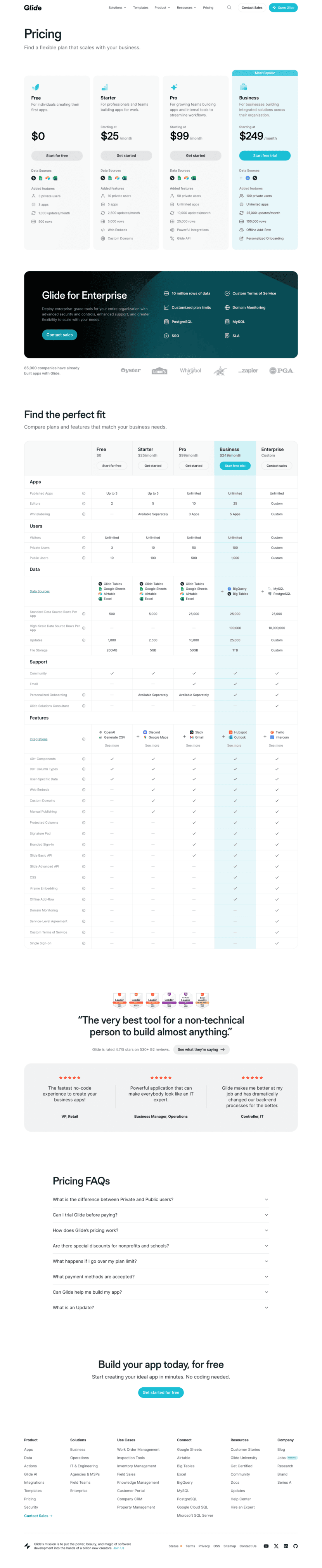 glide pricing page