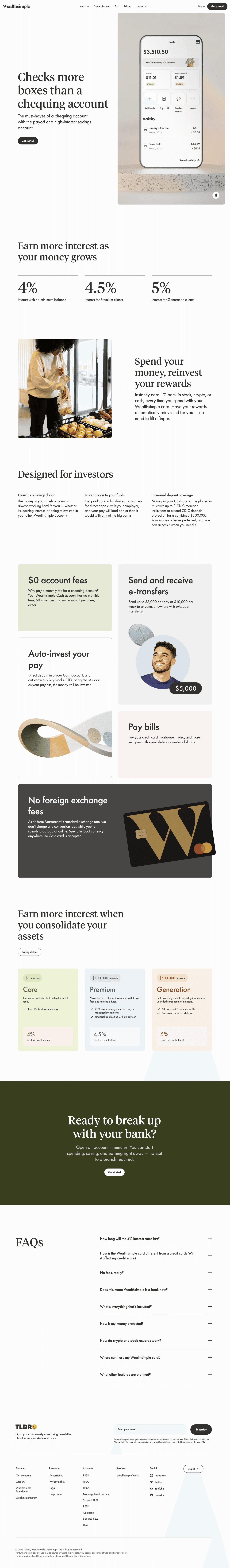 Wealthsimple Spend page - SaaS Landing Page