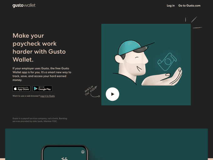 Gusto Wallet video landing page