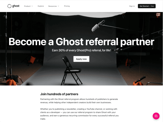 Ghost affiliate landing page