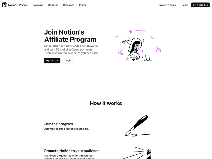 Notion affiliate landing page