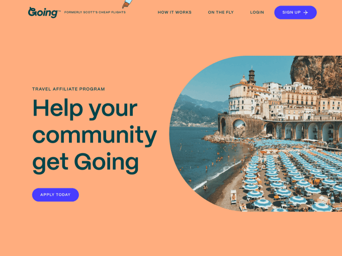Going affiliate landing page