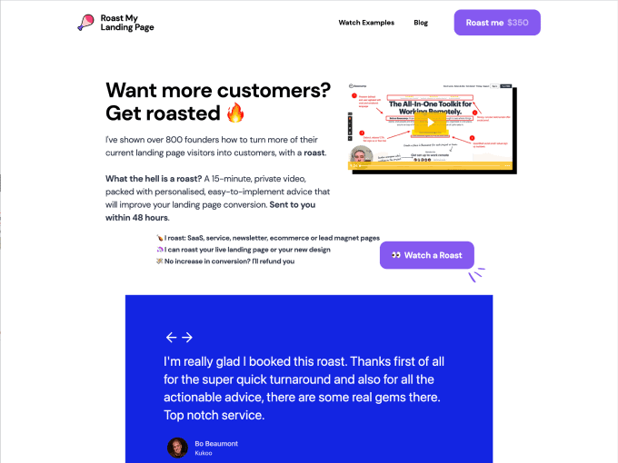 roast my landing page cover review
