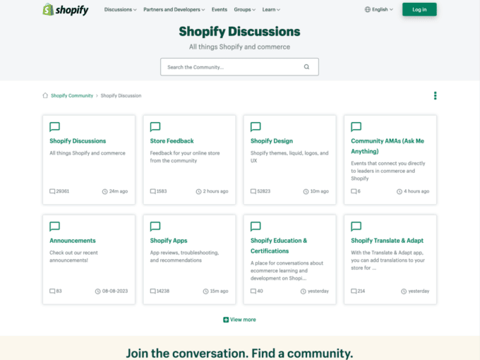 shopify community forum page