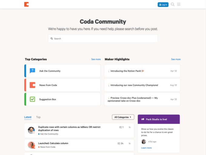 coda community forum page