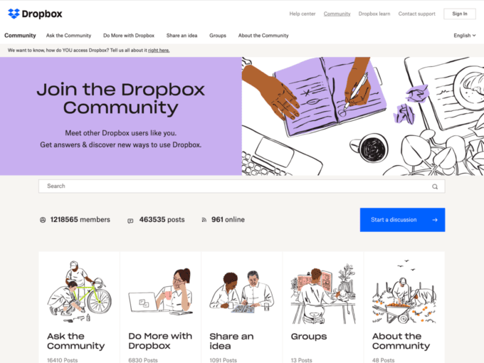 dropbox community forum page