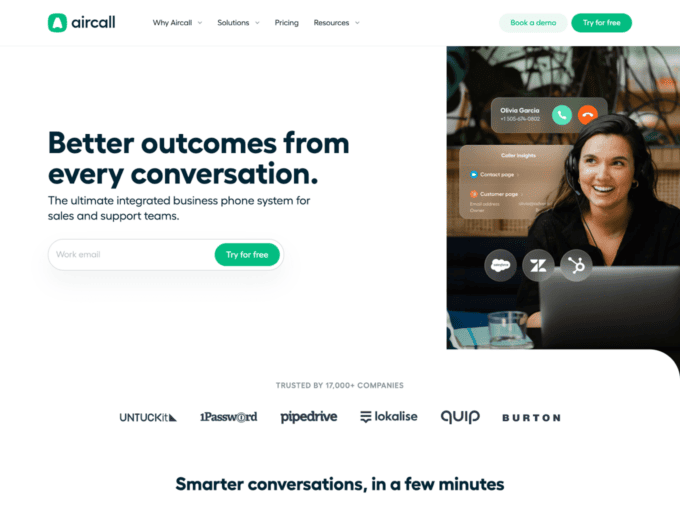 aircall product landing page