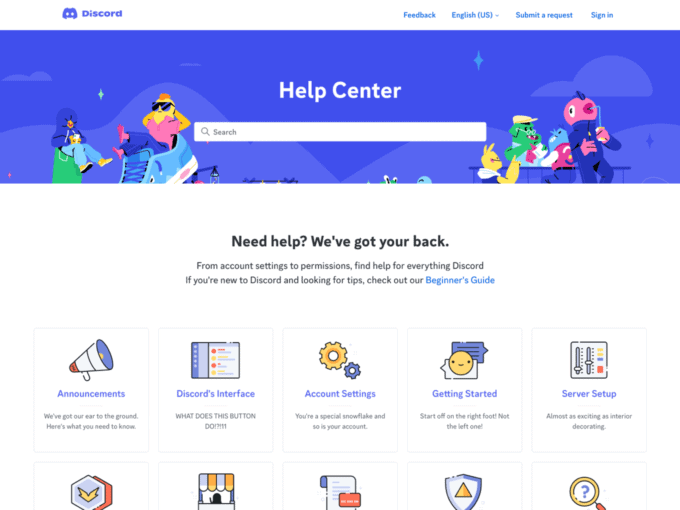 discord help center page