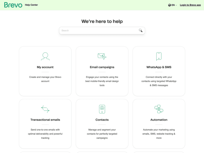 brevo help center page
