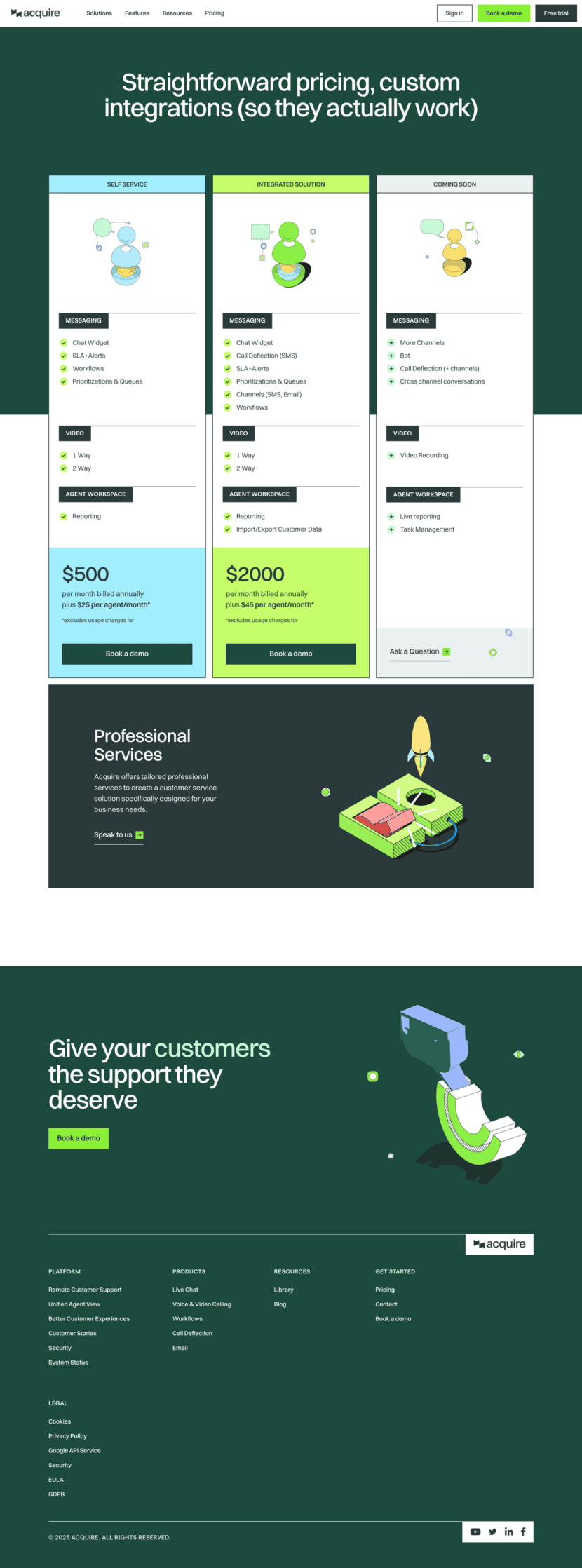 acquire pricing page