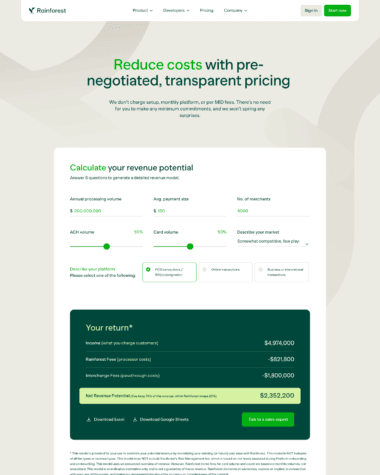rainforest pricing page