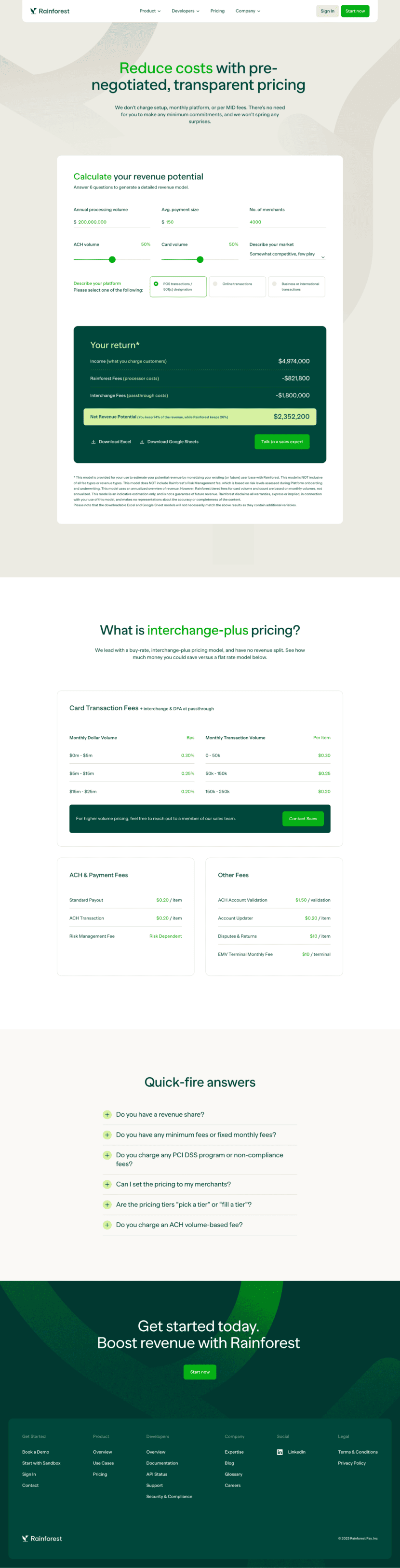 rainforest pricing page